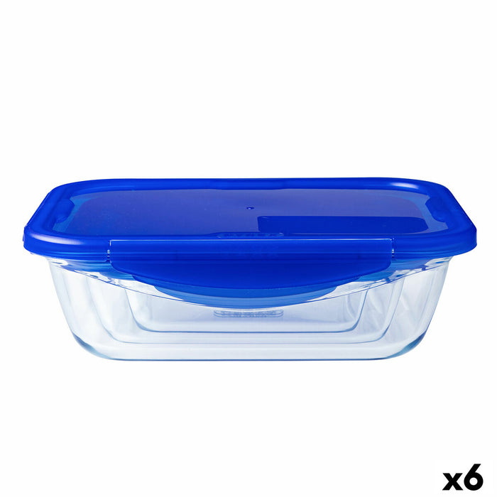 Cutie pentru prânz ermetică Pyrex Cook & Go 20,5 x 15,5 x 6 cm Albastru 800 ml Sticlă (6 Unități)