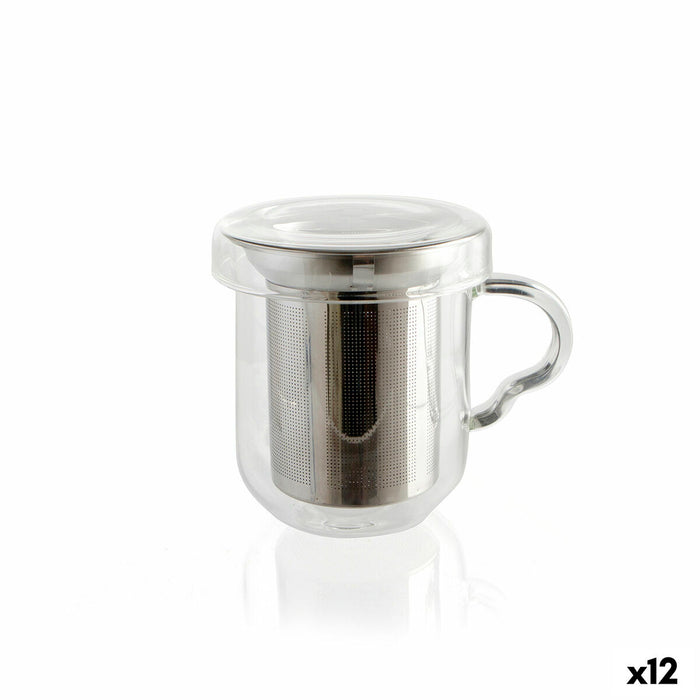 Cană cu filtru pentru infuzii Quid Serenia Transparent Sticlă Oțel inoxidabil 350 ml (12 Unități)