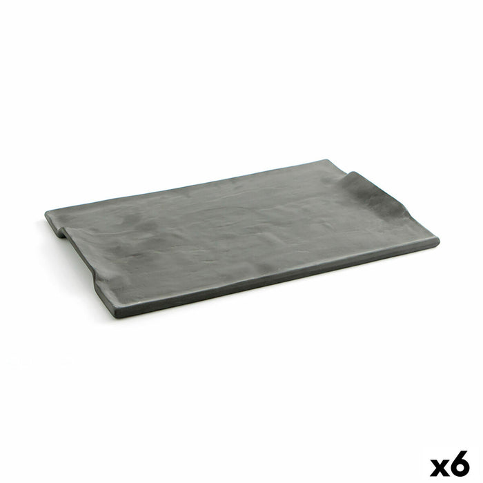Tavă pentru gustari Quid Mineral Gres Negru Ceramică 35 x 23 cm (6 Unități)