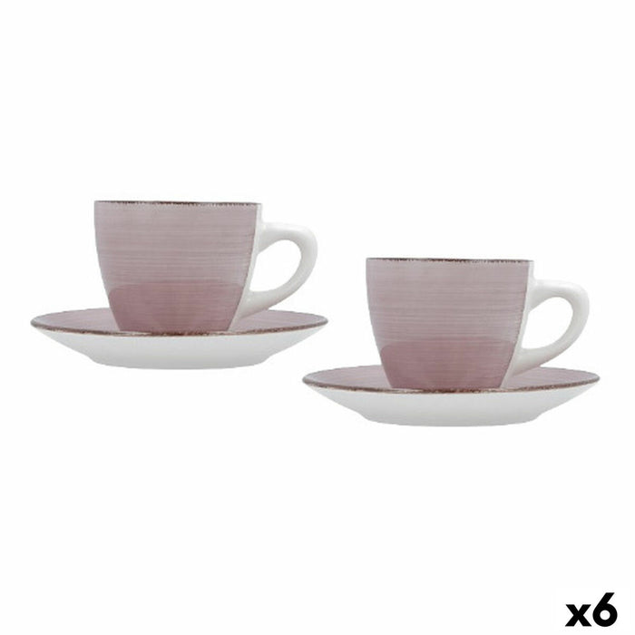 Set de Cești cu Farfurii Quid Vita Morning Roz Ceramică (4 Piese) (6 Unități)
