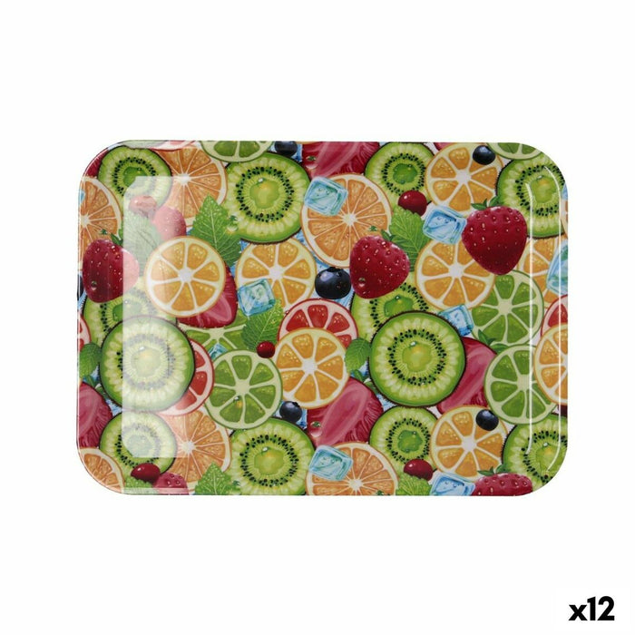 Tavă pentru micul dejun Quid Habitat Multicolor Plastic 32 x 23 x 1,7 cm Cu mânere Fructe (12 Unități)
