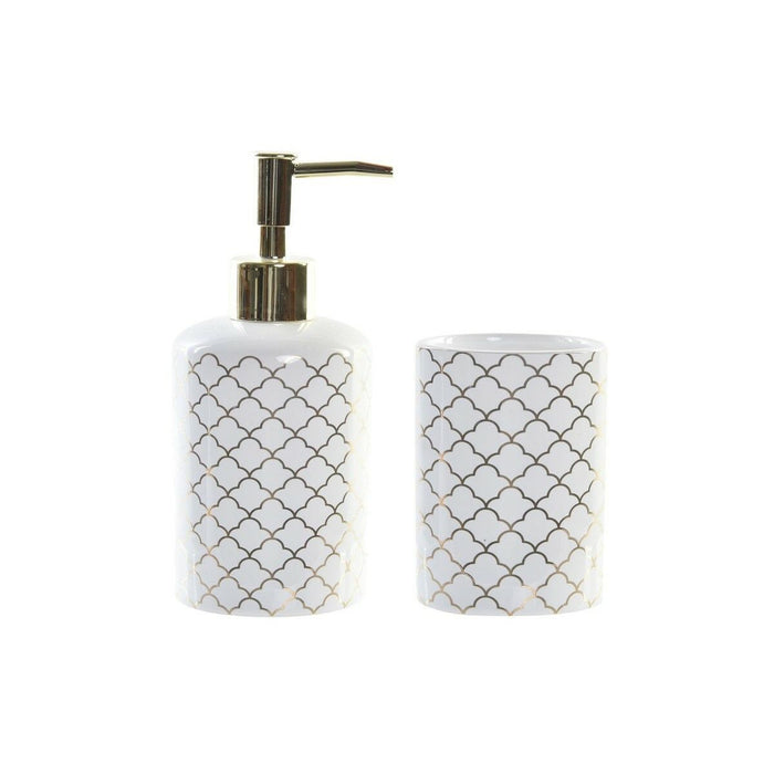 Set de Baie DKD Home Decor Alb Auriu* ABS Dolomite 8 x 7 x 17,5 cm (2 Unități)