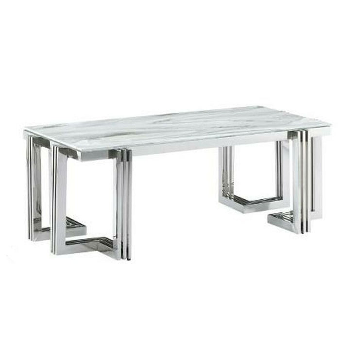 Masa de Cafea DKD Home Decor Alb Argintiu Geam Oțel 120 x 60 x 45 cm