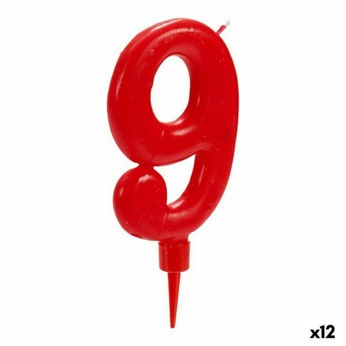 Lumânare Roșu Aniversare Numere 9 (12 Unități)