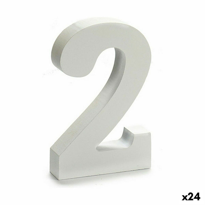 Numere 2 Lemn Alb (2 x 16 x 14,5 cm) (24 Unități)