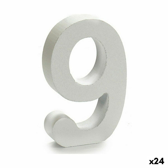 Numere 9 Lemn Alb (2 x 16 x 14,5 cm) (24 Unități)