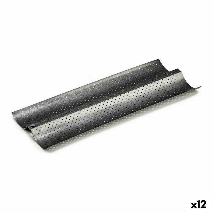 Tavă Pâine Metal Gri închis Oțel carbon (16 x 2,5 x 38 cm) (12 Unități)