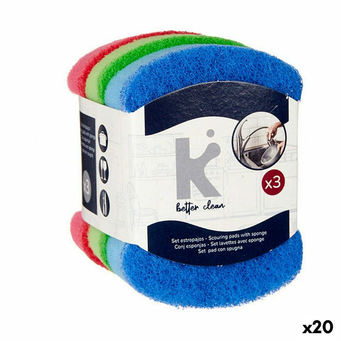 Set de tampoane de curățat Multicolor Fibre abrazive 7 X 10 X 2,5 cm (20 Unități)