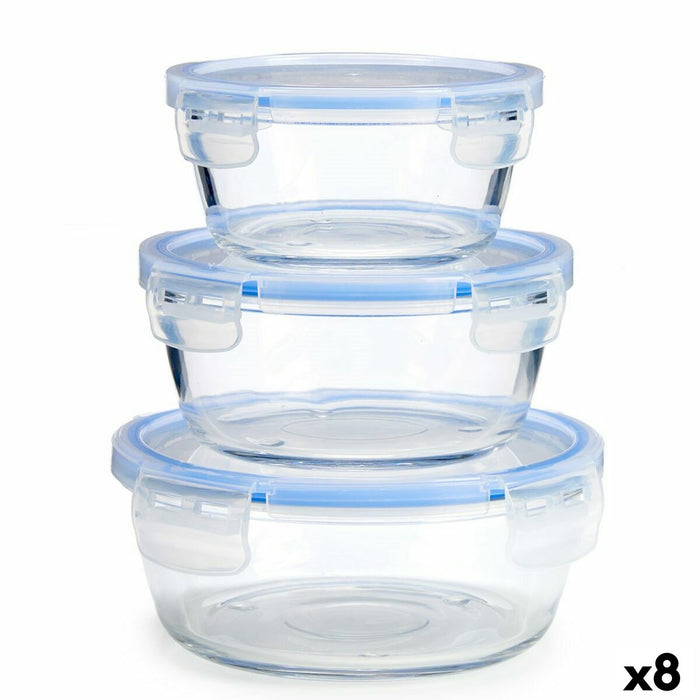 Set de Cutii pentru Prânz Rotundă Albastru Transparent Sticlă (8 Unități)