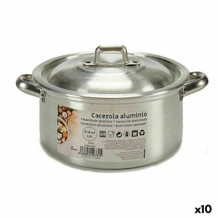 Caserolă Cu Capac Argintiu Aluminiu 1,5 L 18 x 10 x 23,5 cm (10 Unități)