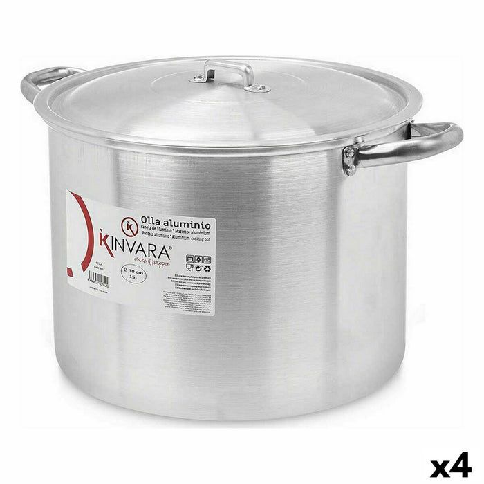 Oală cu capac Ø 30 cm Argintiu Aluminiu (4 Unități)