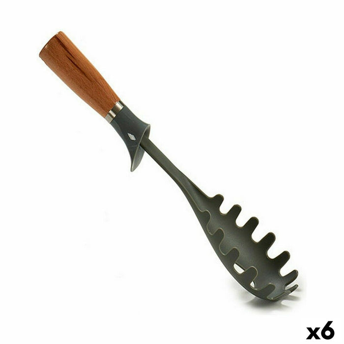 Lingură de servit paste Gri Lemn Maro Nailon 5,5 x 32 x 7,5 cm (6 Unități)
