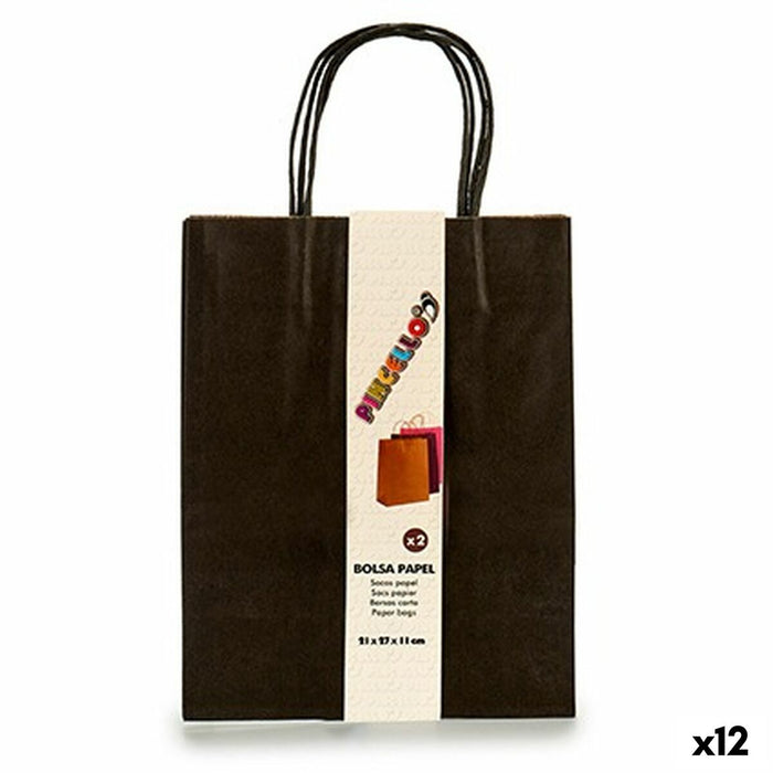 Set de Genți Hârtie Negru 11 x 36 x 21 cm (12 Unități)