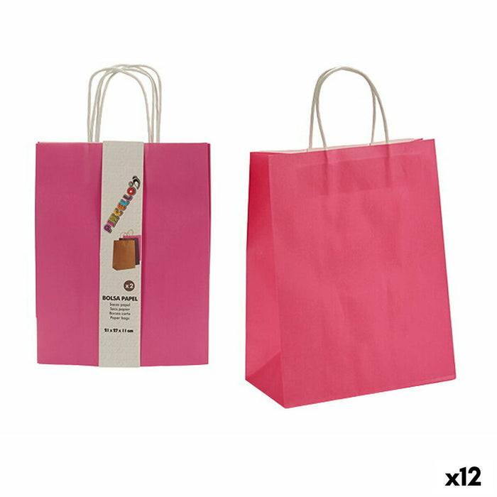 Set de Genți Hârtie Roz 11 x 36 x 21 cm (12 Unități)