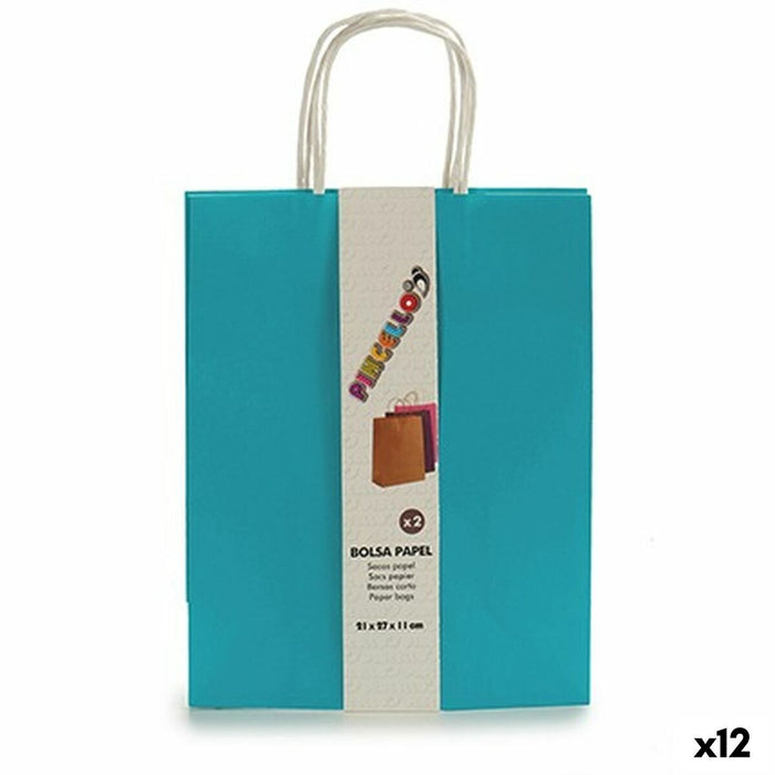 Set de Genți Hârtie Albastru 11 x 36 x 21 cm (12 Unități)
