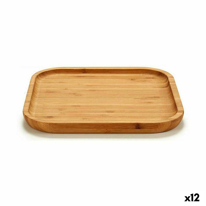 Tavă pentru gustari Pătrat Maro Bambus 20 x 1,5 x 20 cm (12 Unități)