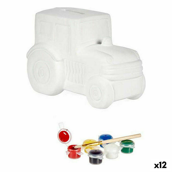 Piggy Bank pentru vopsit Tractor Ceramică 13 x 9 x 9,4 cm (12 Unități)