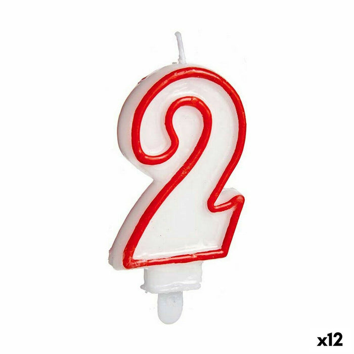 Lumânare Aniversare Numere 2 Roșu Alb (12 Unități)