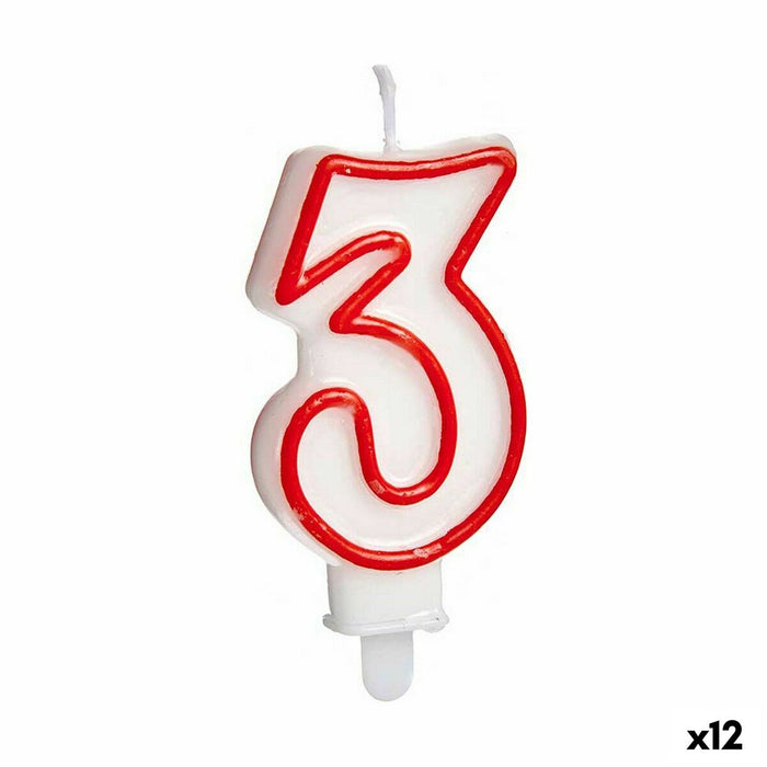 Lumânare Aniversare Numere 3 Roșu Alb (12 Unități)