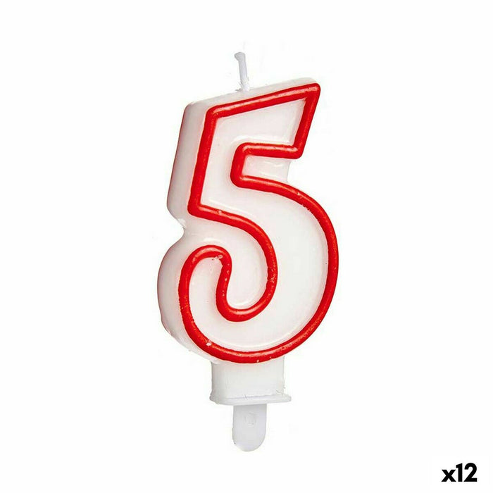 Lumânare Aniversare Numere 5 Roșu Alb (12 Unități)