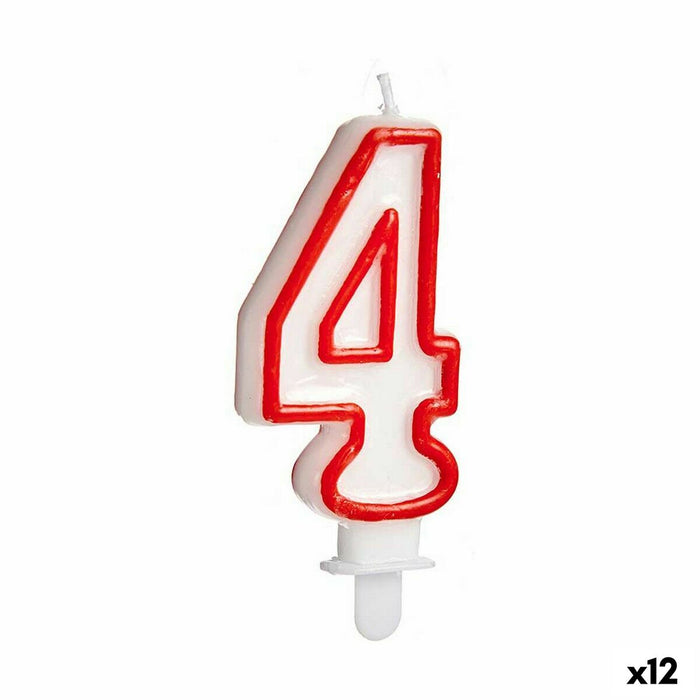 Lumânare Aniversare Numere 4 Roșu Alb (12 Unități)