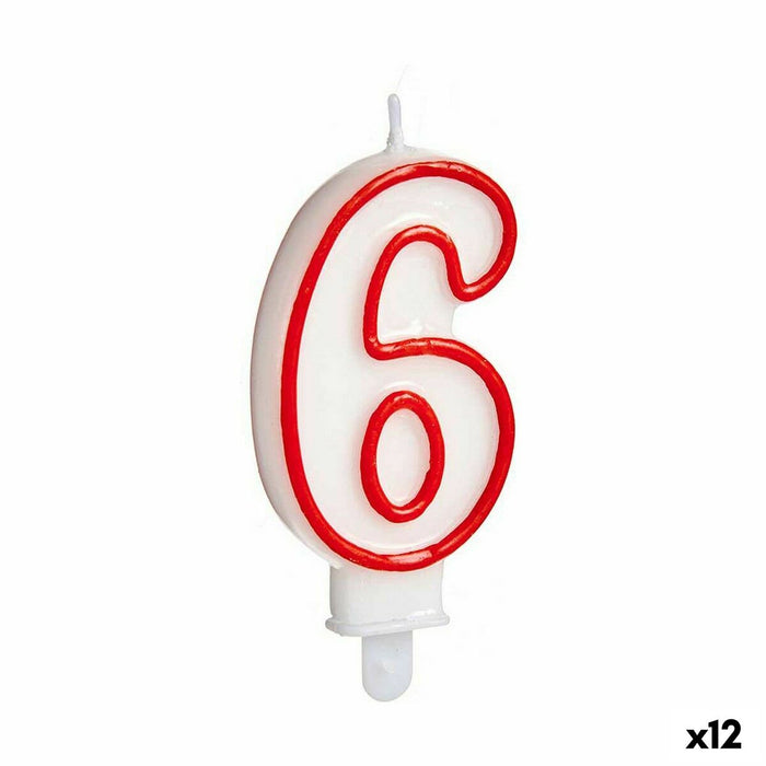 Lumânare Aniversare Numere 6 Roșu Alb (12 Unități)