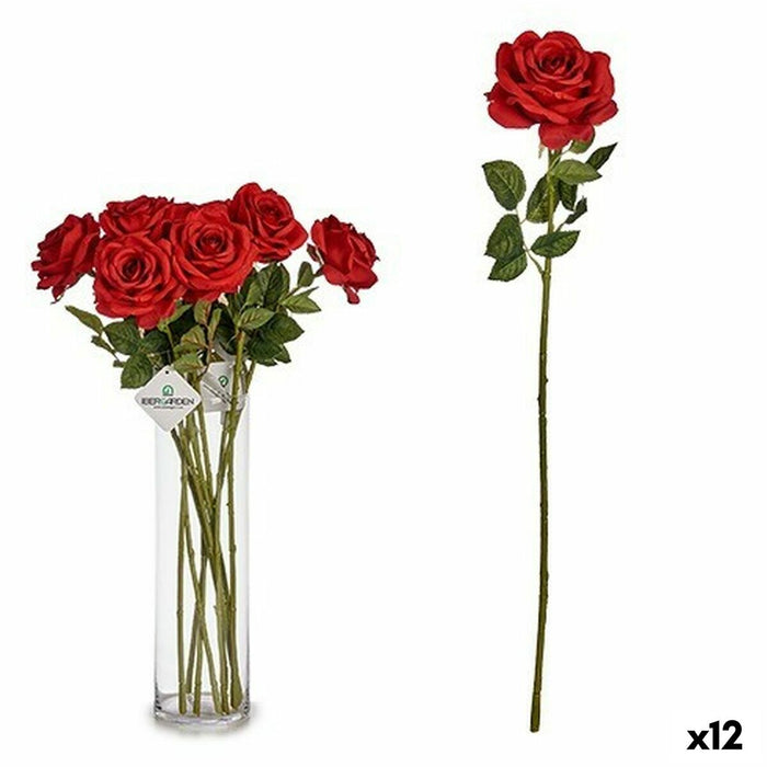 Ramură Roz 65 cm Roșu Hârtie Verde Plastic (12 Unități)