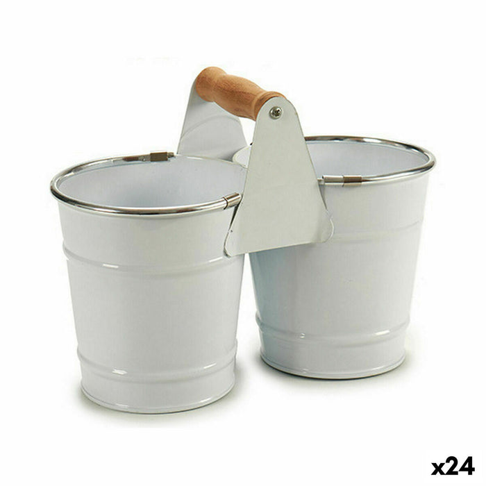 Ghiveci Double Alb Argintiu Lemn Zinc 20 x 15 x 10,2 cm (24 Unități)