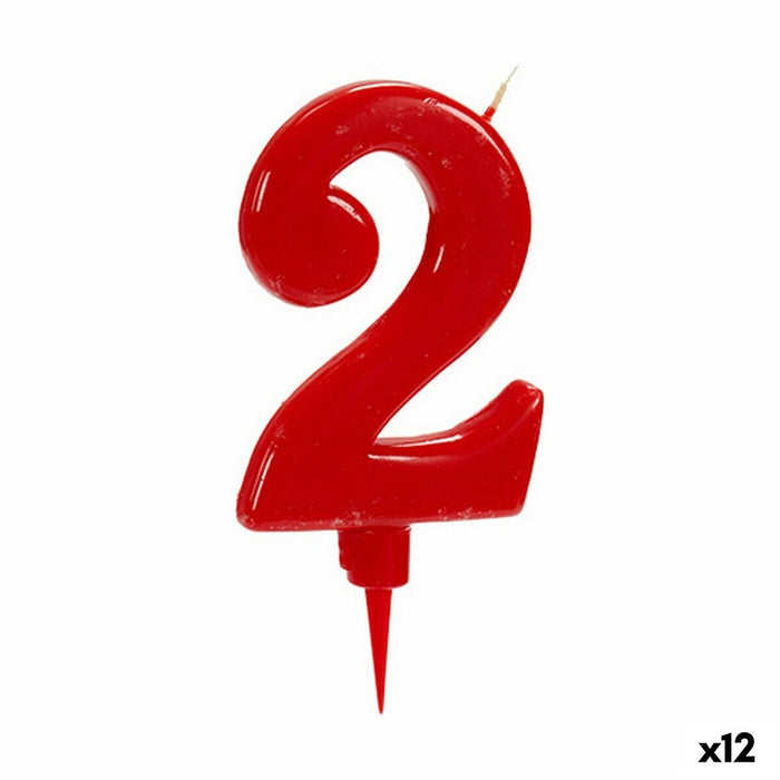 Lumânare Roșu Aniversare Numere 2 (12 Unități)