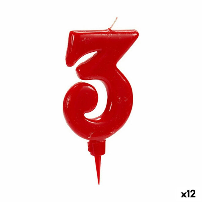 Lumânare Roșu Aniversare Numere 3 (12 Unități)