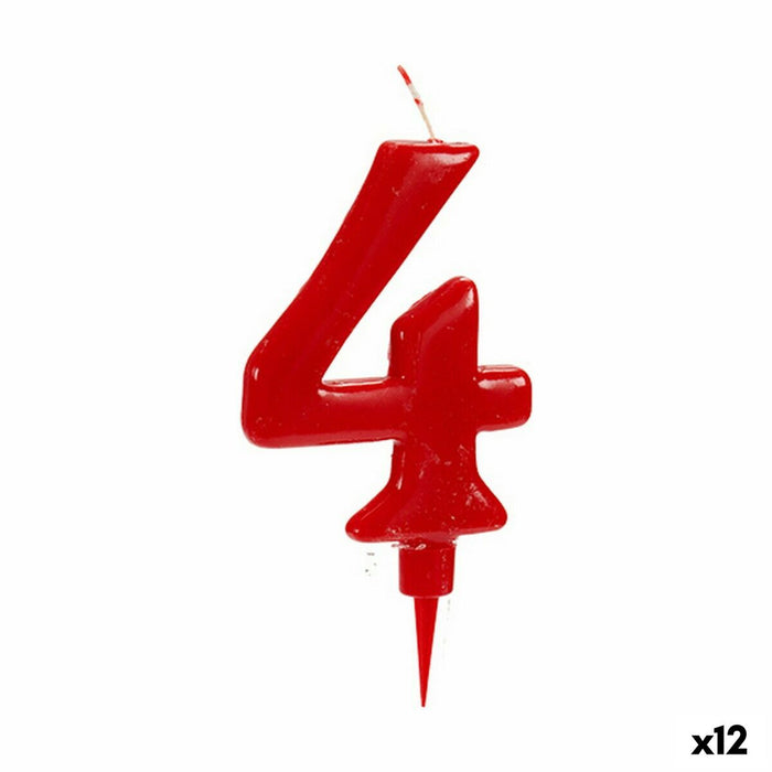 Lumânare Roșu Aniversare Numere 4 (12 Unități)