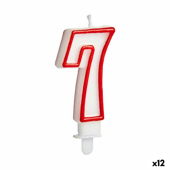 Lumânare Aniversare Numere 7 Roșu Alb (12 Unități)