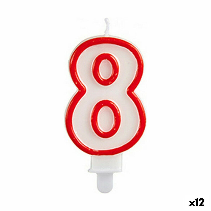 Lumânare Aniversare Numere 8 Roșu Alb (12 Unități)