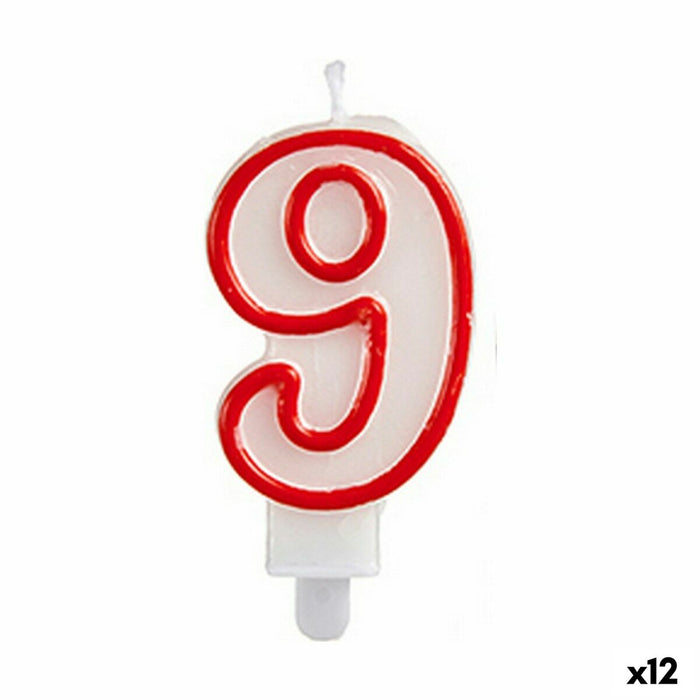 Lumânare Aniversare Numere 9 Roșu Alb (12 Unități)
