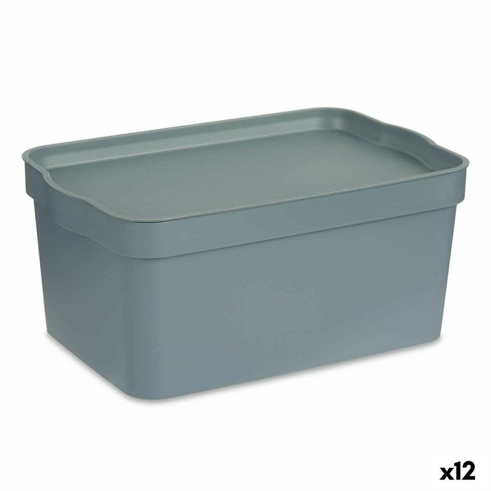 Cutie de depozitare cu capac Gri Plastic 7,5 L 21 x 14,2 x 32 cm (12 Unități)