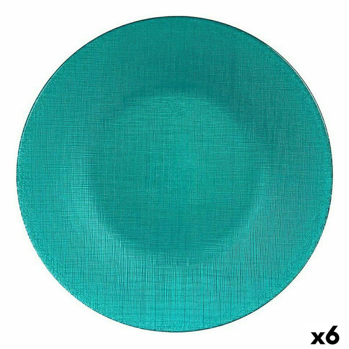 Platou Plat Turquoise Sticlă 27,5 x 2 x 27,5 cm (6 Unități)