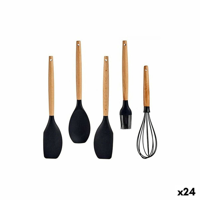 Set ustensile de bucătărie Negru Silicon lemn de fag (24 Unități)