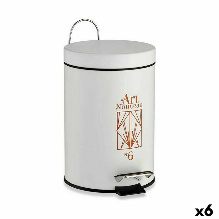 Coș de gunoi pentru hârtie cu pedală Art Nouveau Alb Bronz Oțel Plastic 3 L (6 Unități)