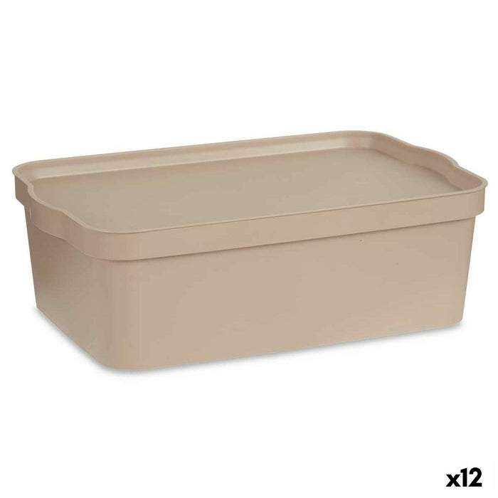 Cutie de depozitare cu capac Bej Plastic 14 L 29,5 x 14,5 x 45 cm (12 Unități)