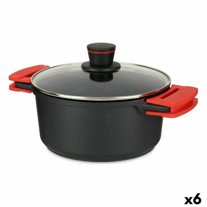 Caserolă Cu Capac de Sticlă Ø 24 cm Negru Aluminiu (6 Unități)