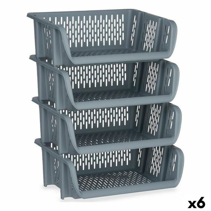 Rafturi Fructieră Stivuibil 4 Piese Gri polipropilenă 29 x 22 x 39 cm (6 Unități)