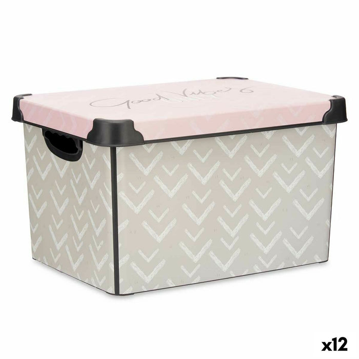 Cutie de depozitare cu capac Vibes Săgeți 22 L Roz Plastic 30 x 23,5 x 40 cm (12 Unități)