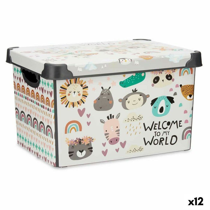 Cutie de depozitare cu capac Infantil animale Plastic 22 L 30 x 23,5 x 40 cm (12 Unități)