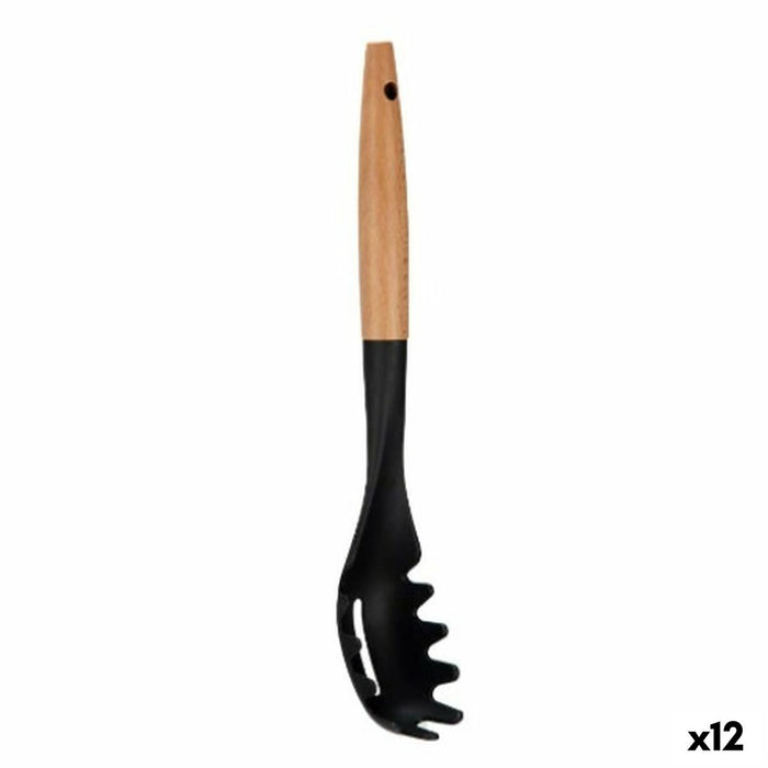 Lingură de servit paste Negru Natural Lemn 6 x 33,5 x 6 cm (12 Unități)