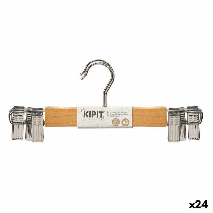 Set de umerașe Cârlige Maro Argintiu Lemn Metal 28,5 x 2,5 x 11,5 cm (24 Unități)