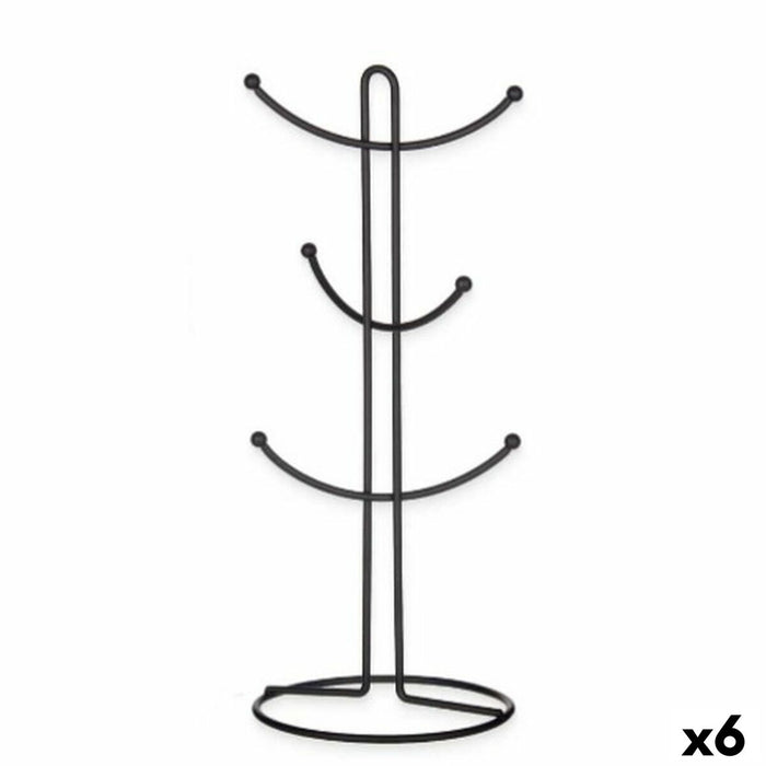 Suport cu cârlige pentru cești Negru Metal 16 x 39 x 16 cm (6 Unități)