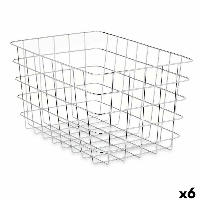 Coș Multifuncțional Dreptunghiular Argintiu Metal 38 x 21 x 26 cm (6 Unități)