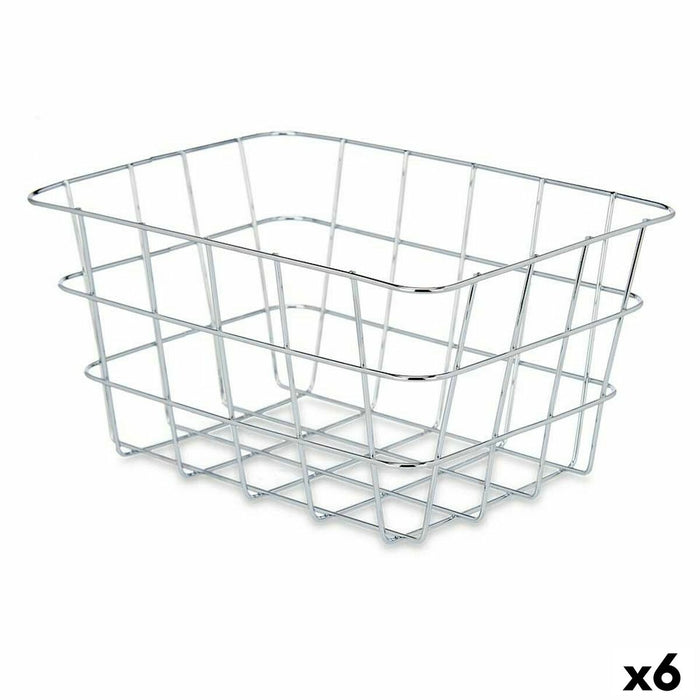 Coș Multifuncțional Dreptunghiular Argintiu Metal 24 x 12,5 x 18,5 cm (6 Unități)