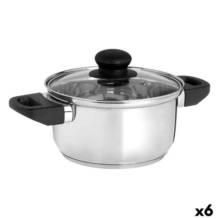 Caserolă Cu Capac de Sticlă Argintiu Oțel inoxidabil 1,8 L 28 x 9 x 18 cm (6 Unități)