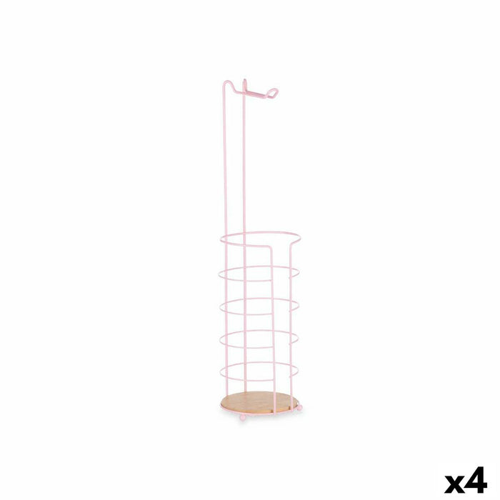 Suport pentru Role de Hârtie Igienică Roz Metal Bambus 16,5 x 63,5 x 16,5 cm (4 Unități)